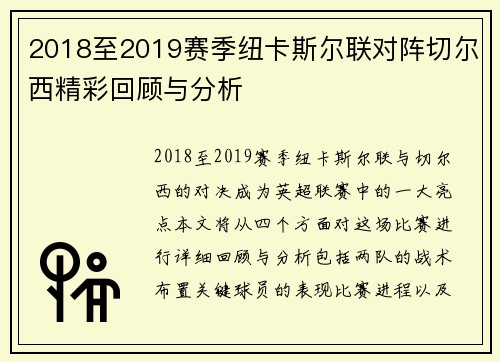 2018至2019赛季纽卡斯尔联对阵切尔西精彩回顾与分析
