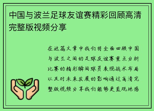 中国与波兰足球友谊赛精彩回顾高清完整版视频分享