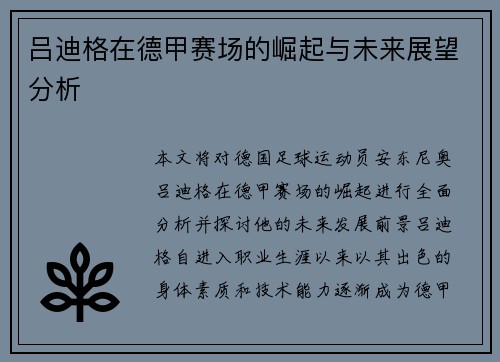 吕迪格在德甲赛场的崛起与未来展望分析